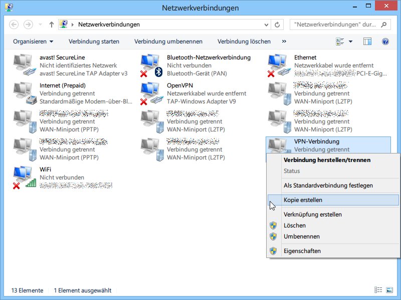 Kopie einer Netzwerkverbindung erstellen