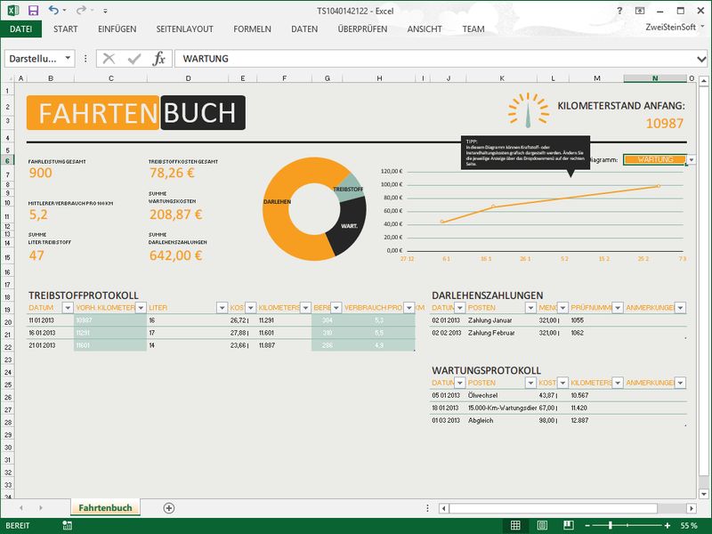 Gratis-Excel-Vorlage: Fahrtenbuch am PC führen