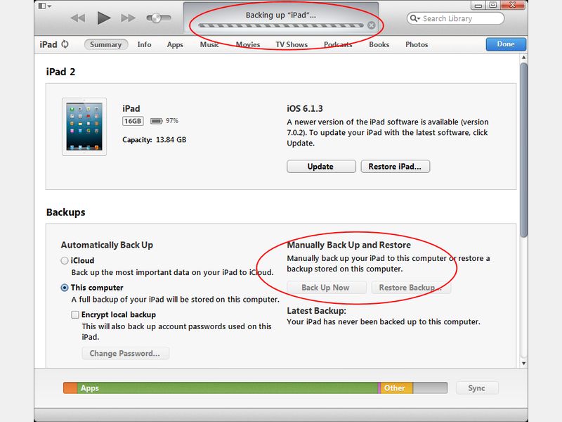 Backup Ihrer iPad-Einstellungen, Dateien und Apps ausführen