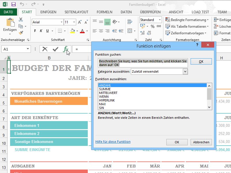 Excel: Benötigte Formel-Funktionen suchen