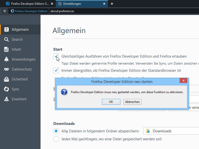 Firefox Developer Edition: Separates Profil nutzen