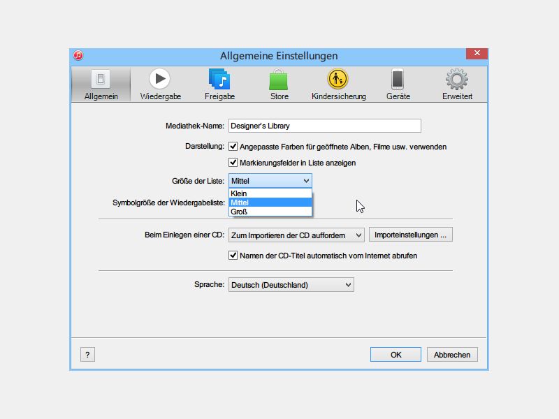 Schrift in iTunes 12 größer oder kleiner machen
