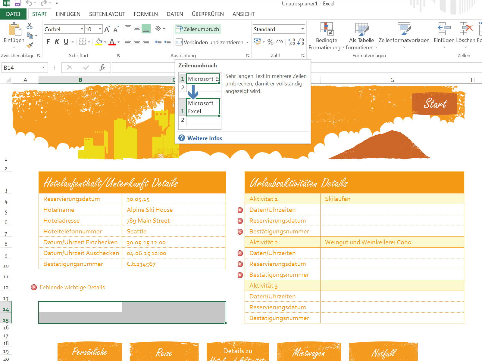 Text in Excel-Tabellen eintippen