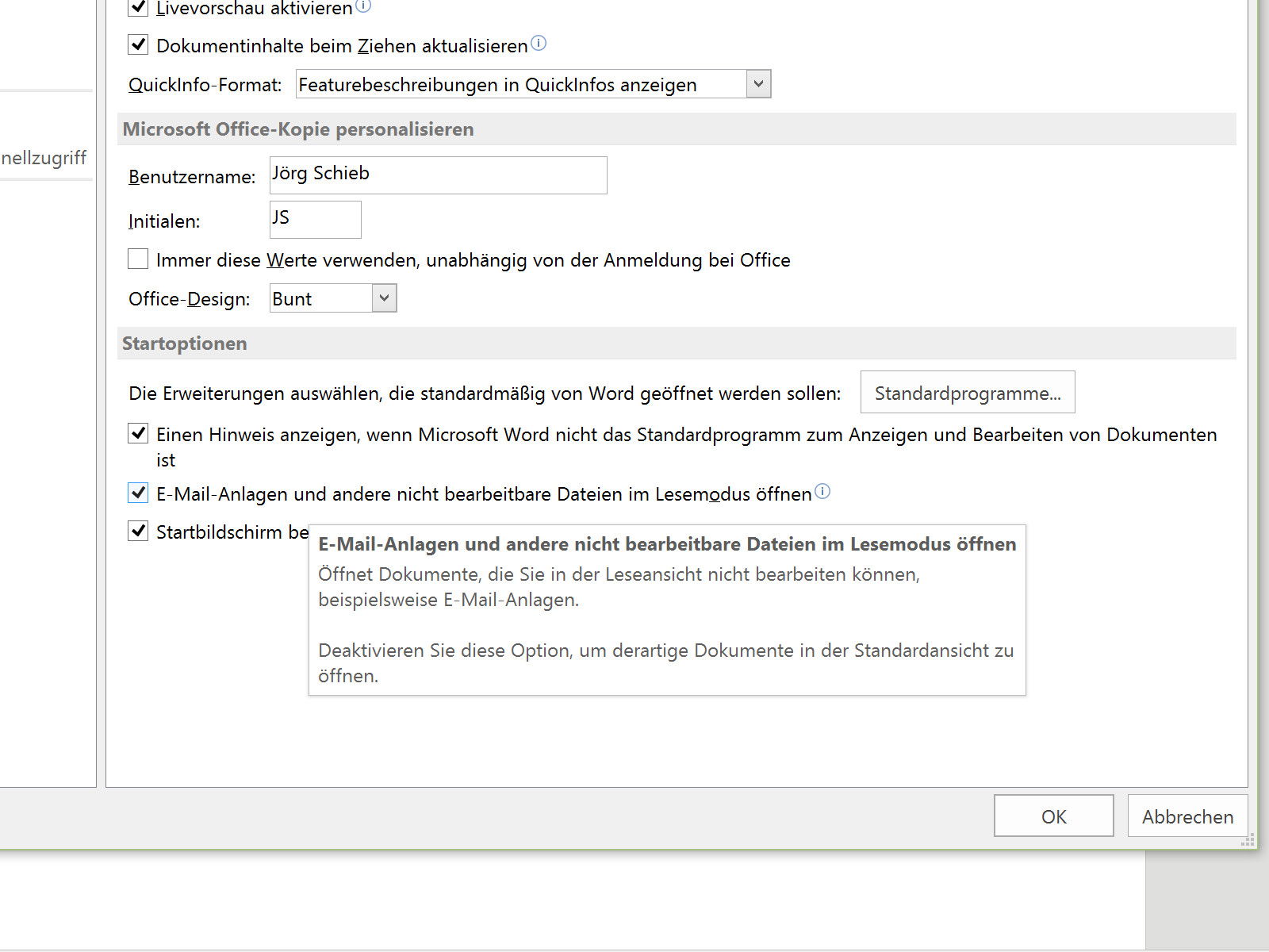Word: Lese-Modus als Standard abschalten