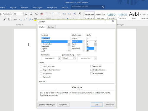word-schrift-standard