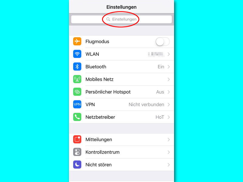 iOS 9: In den Einstellungen suchen