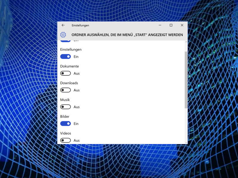 Musik, Bilder oder Downloads im Startmenü auflisten