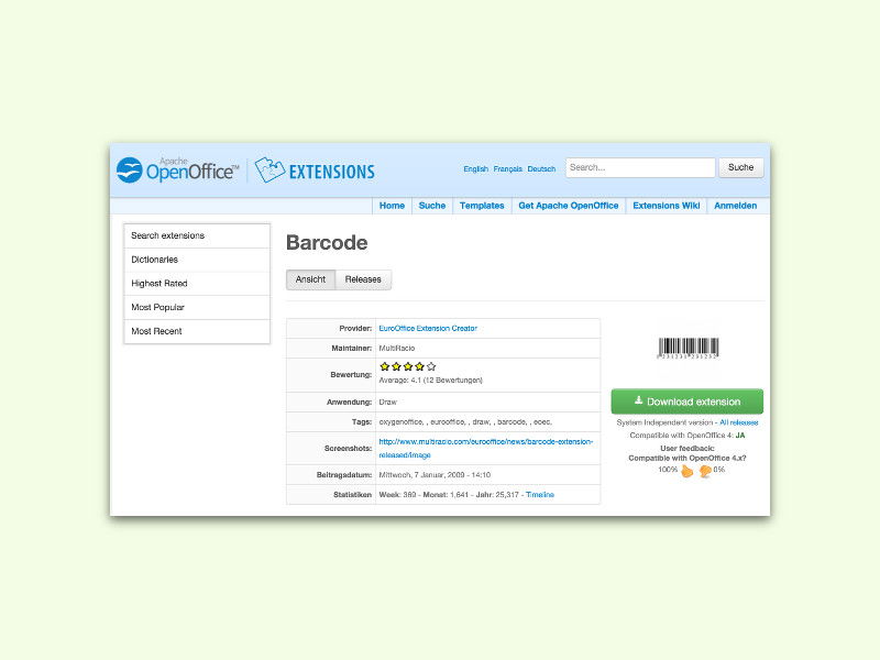 OpenOffice: Barcodes schnell erstellen und einfügen