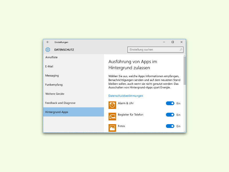 Hintergrund-Apps in Windows 10 abschalten