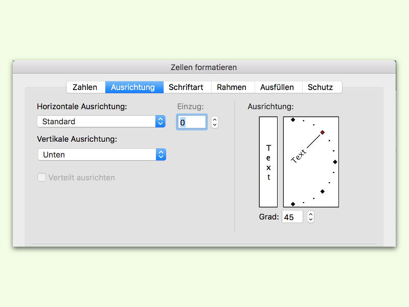Excel: Text in einer Zelle diagonal laufen lassen