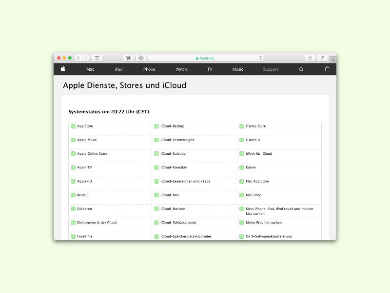 Status der Apple-Online-D-ienste prüfen