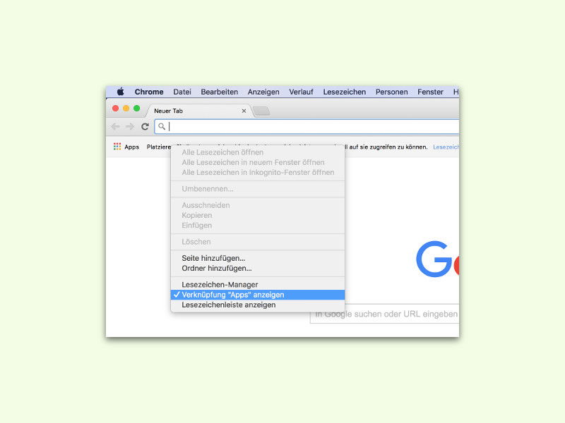 Google Chrome: Apps in Lese-Zeichen-Leiste ein- oder ausblenden
