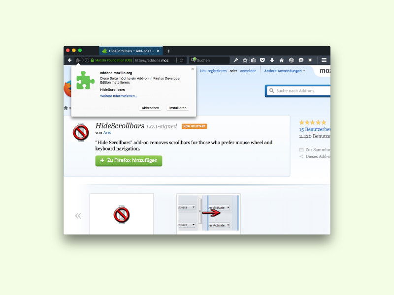 Scroll-Leisten in Firefox nur einblenden, wenn man sie braucht