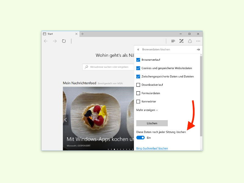 Verlauf von Microsoft Edge beim Beenden des Browsers leeren