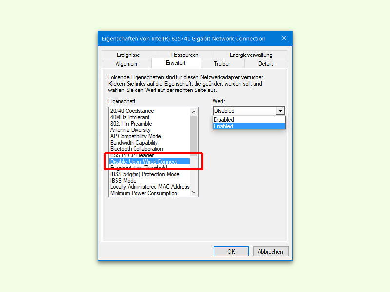 WLAN bei Kabel-Verbindung abschalten