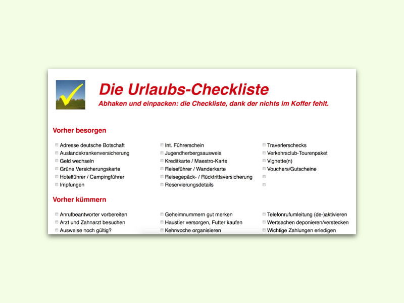 Die Check-Liste für den Urlaub: Nichts vergessen!