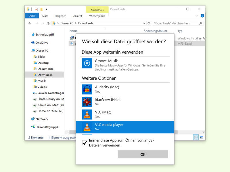 Musik-Dateien in Windows 10 mit anderer App wiedergeben