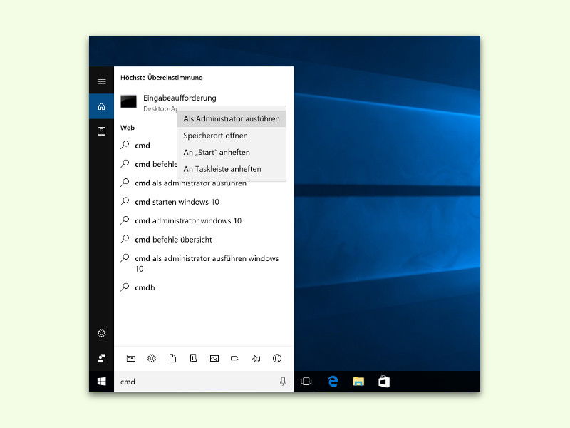 Windows 10: Befehle über Cortana als Admin starten