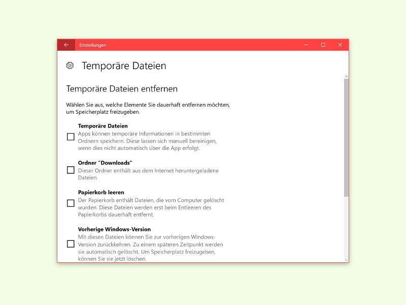 Massig Speicher freigeben nach dem Windows 10-Upgrade