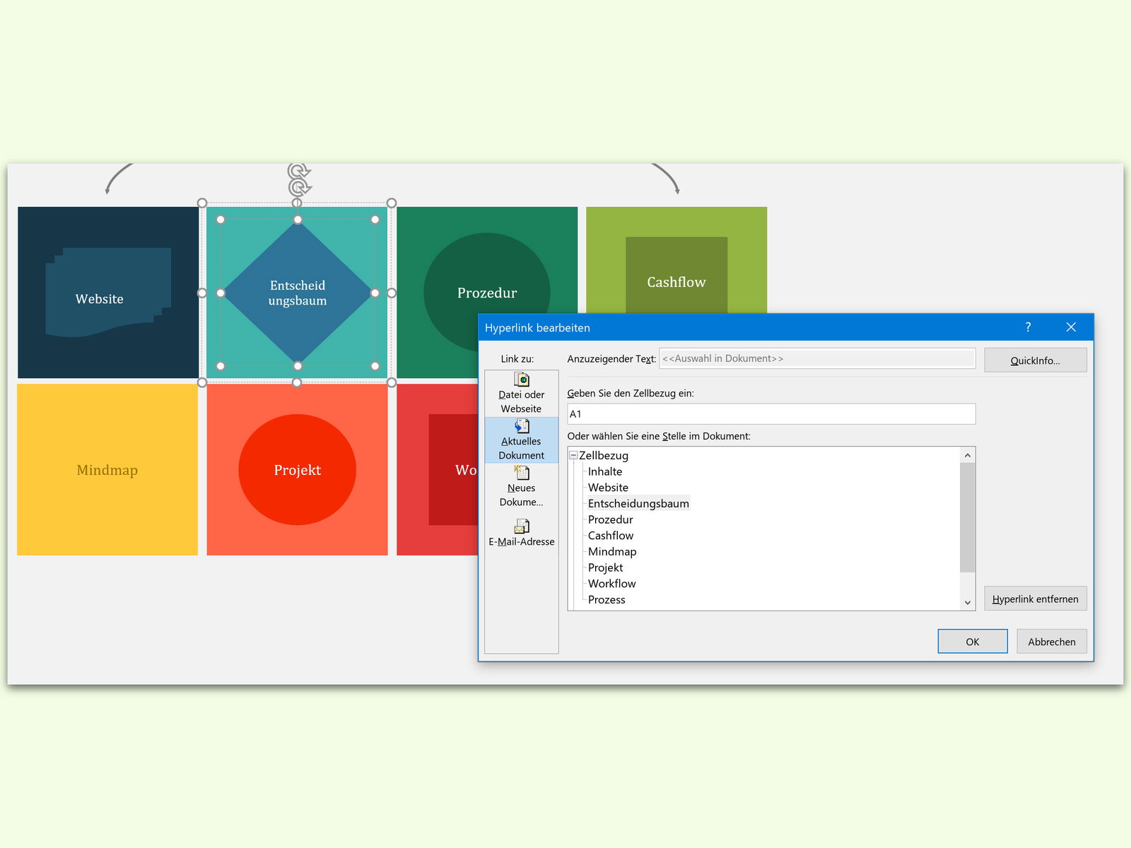 Excel: Interne Links auf andere Blätter der Tabelle setzen