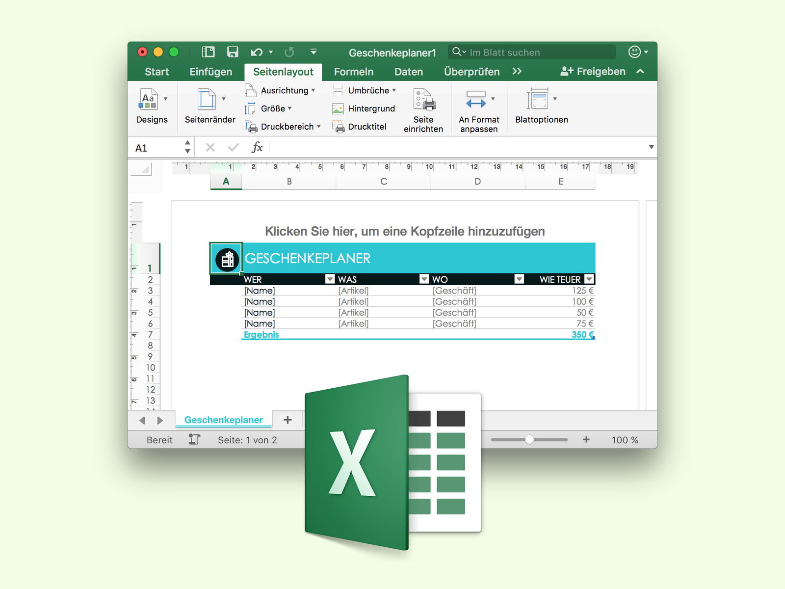 Druck-Layout einer Excel-Tabelle ansehen