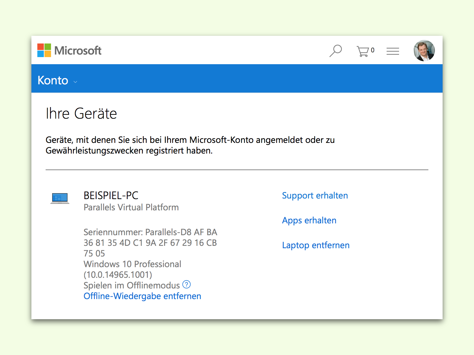 Übersicht über alle Geräte in einem Microsoft-Konto
