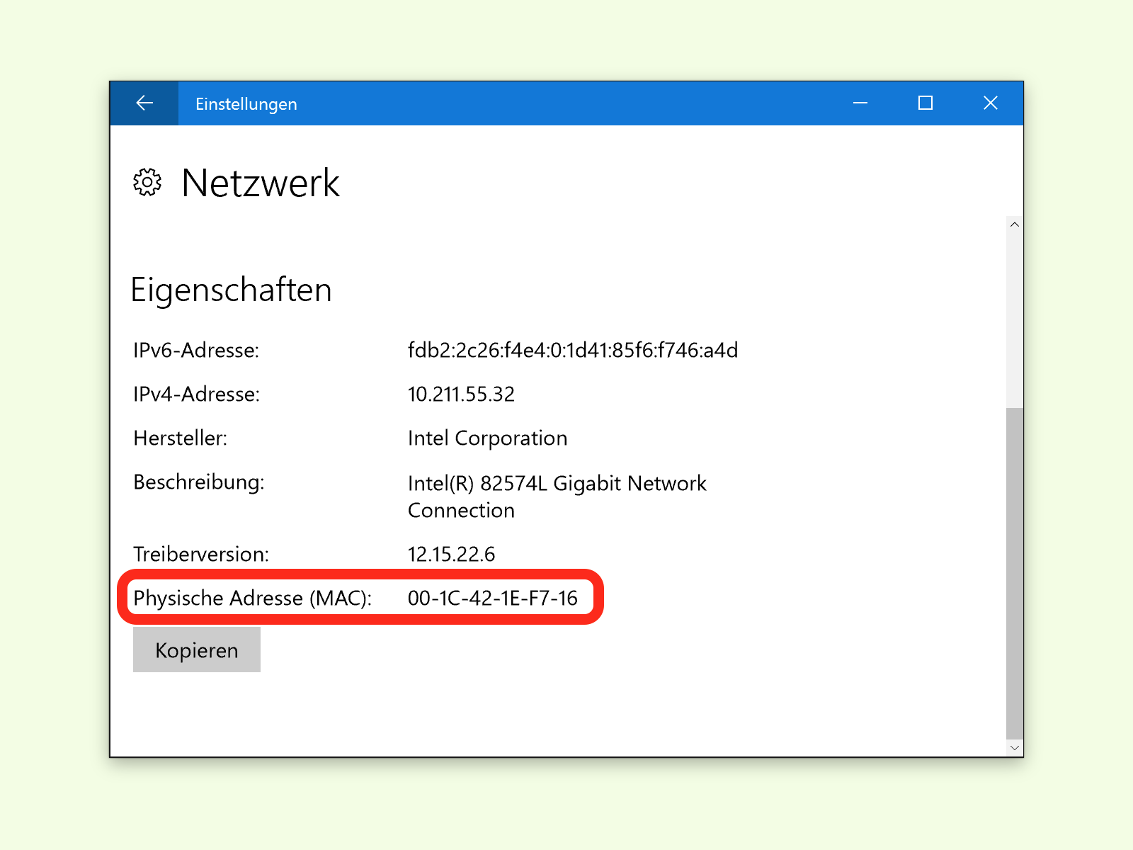 MAC-Adresse des Netzwerk-Adapters ermitteln