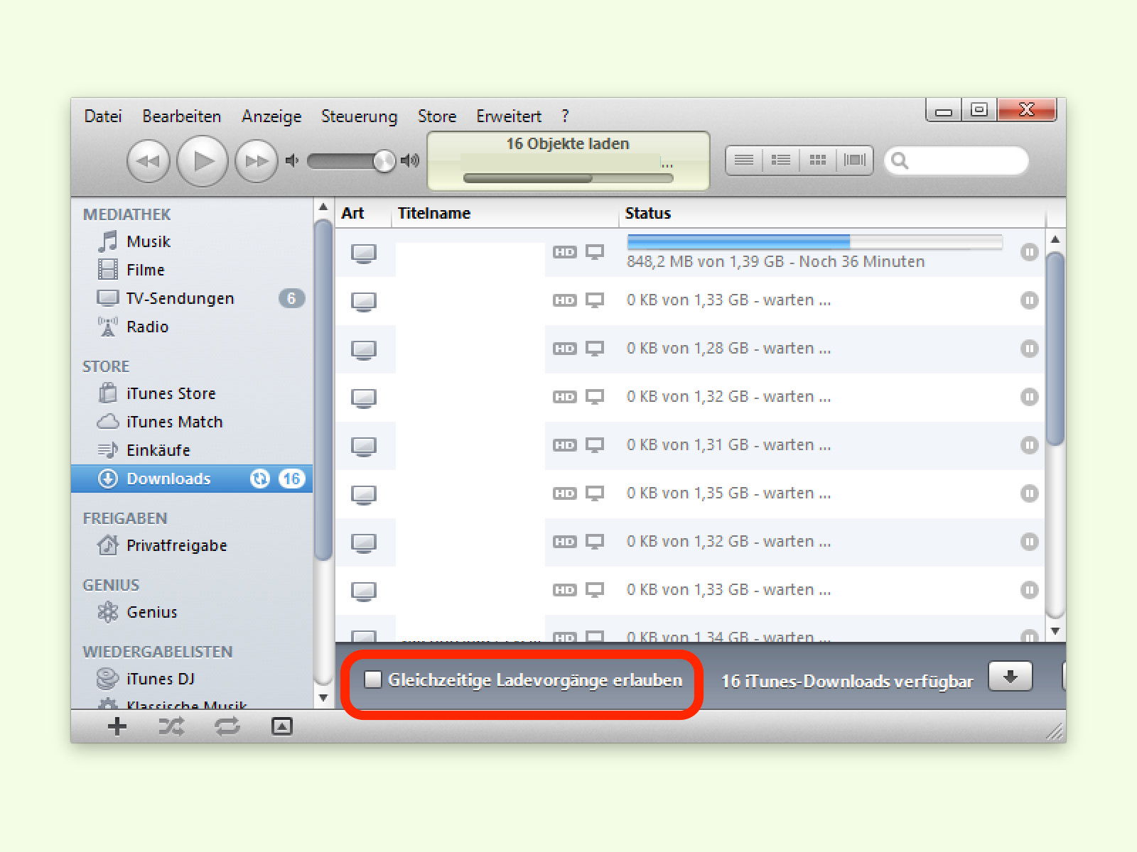 iTunes-Dateien der Reihe nach downloaden