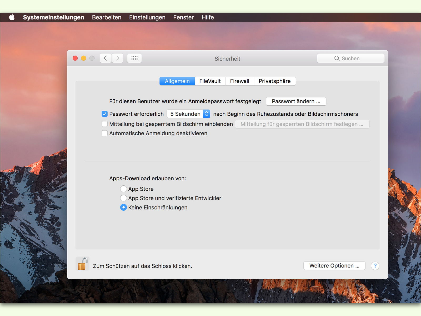 macOS Sierra: Alle Apps zulassen