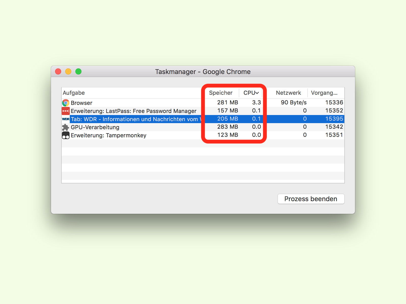 Browser-Tabs mit hoher Auslastung finden