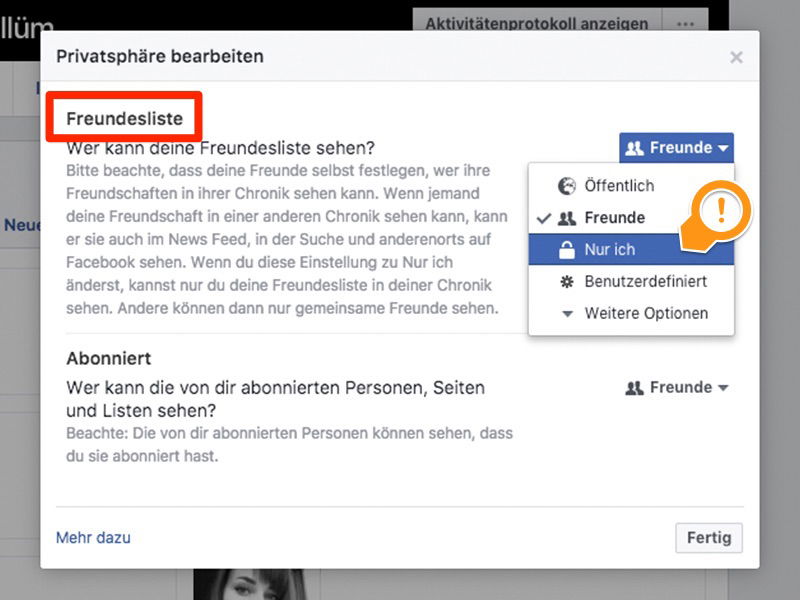 Freundesliste auf Facebook verbergen