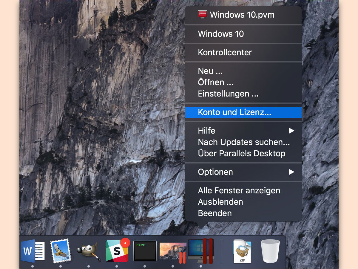 Neuen Parallels-Desktop-Key eingeben