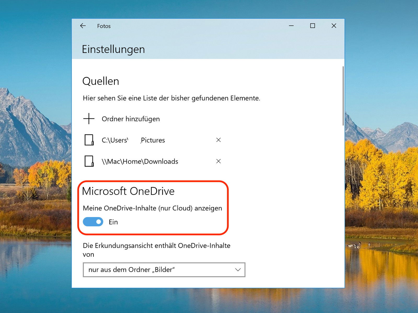 Foto-App: OneDrive-Bilder ausblenden