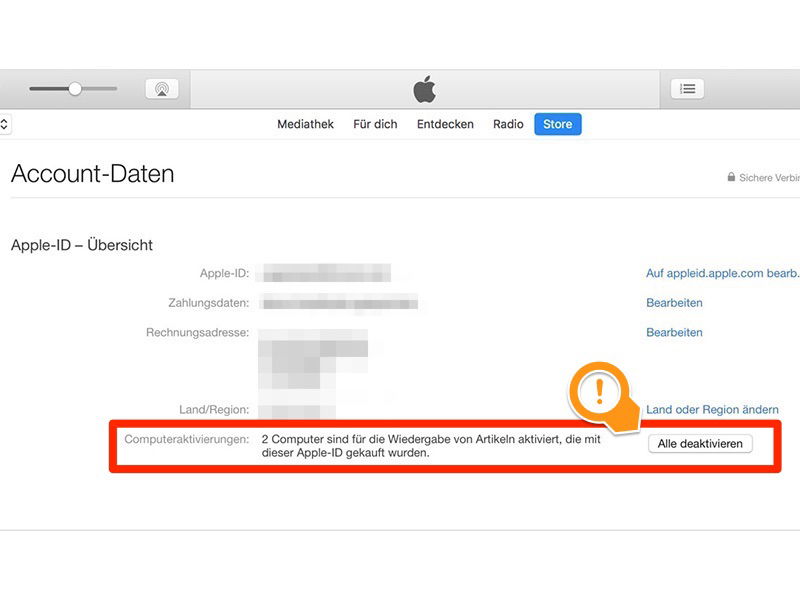 Rechner in iTunes de-autorisieren