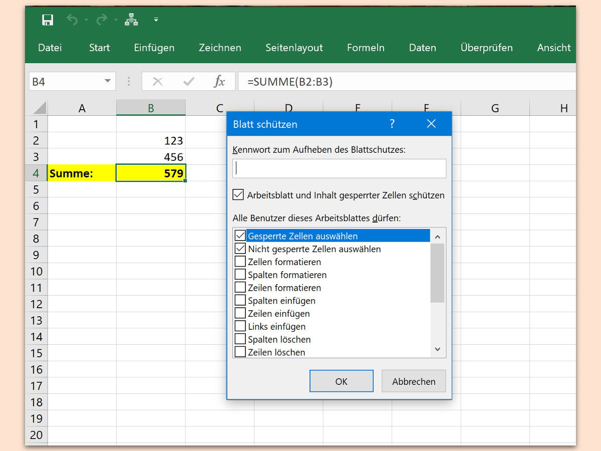 Excel-Zellen mit Formeln schützen