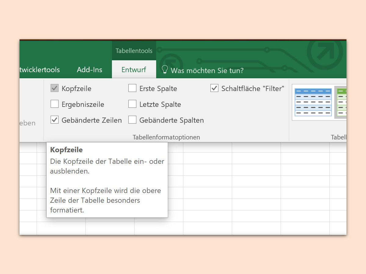 Überschriften in Excel ein- und ausblenden