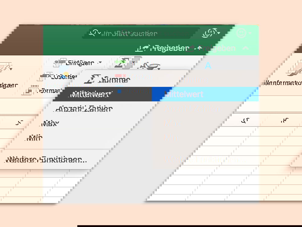 Mittelwert-Formel in Excel einfügen