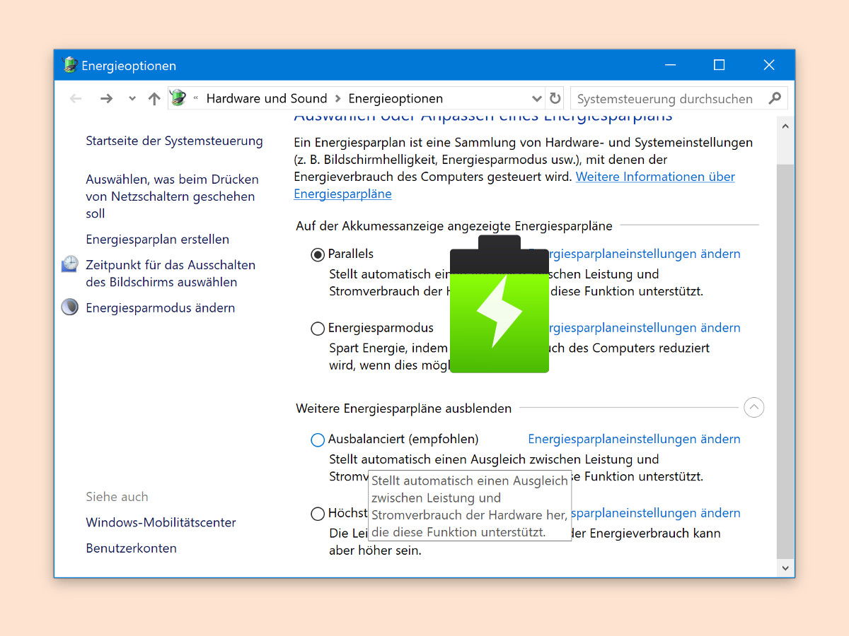 Akku-Regler im Fall Creators Update korrigieren
