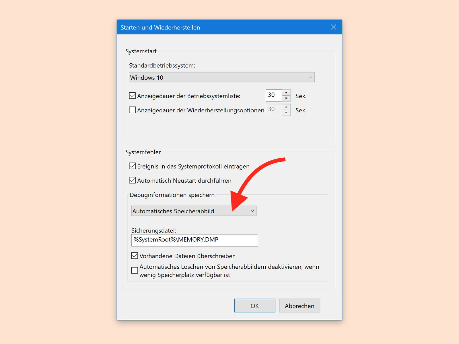 Arten von Crash-Abbildern in Windows 10