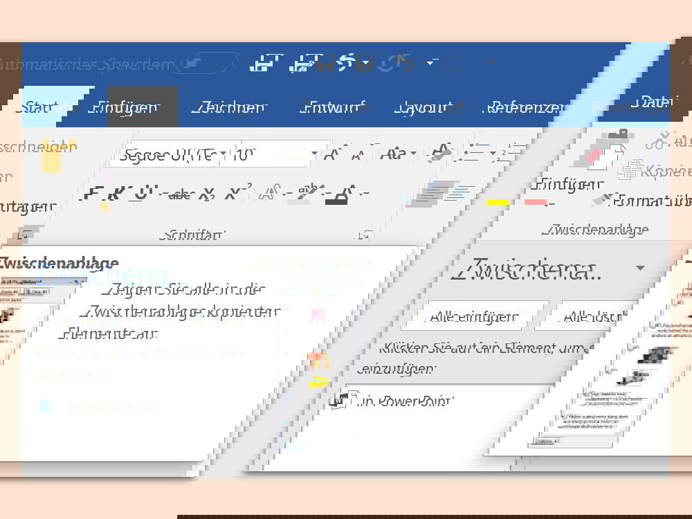 Office-Programme: Zuvor kopierte Elemente ansehen