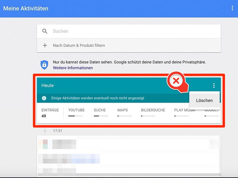 Suchaktivitäten vom Google-Server löschen