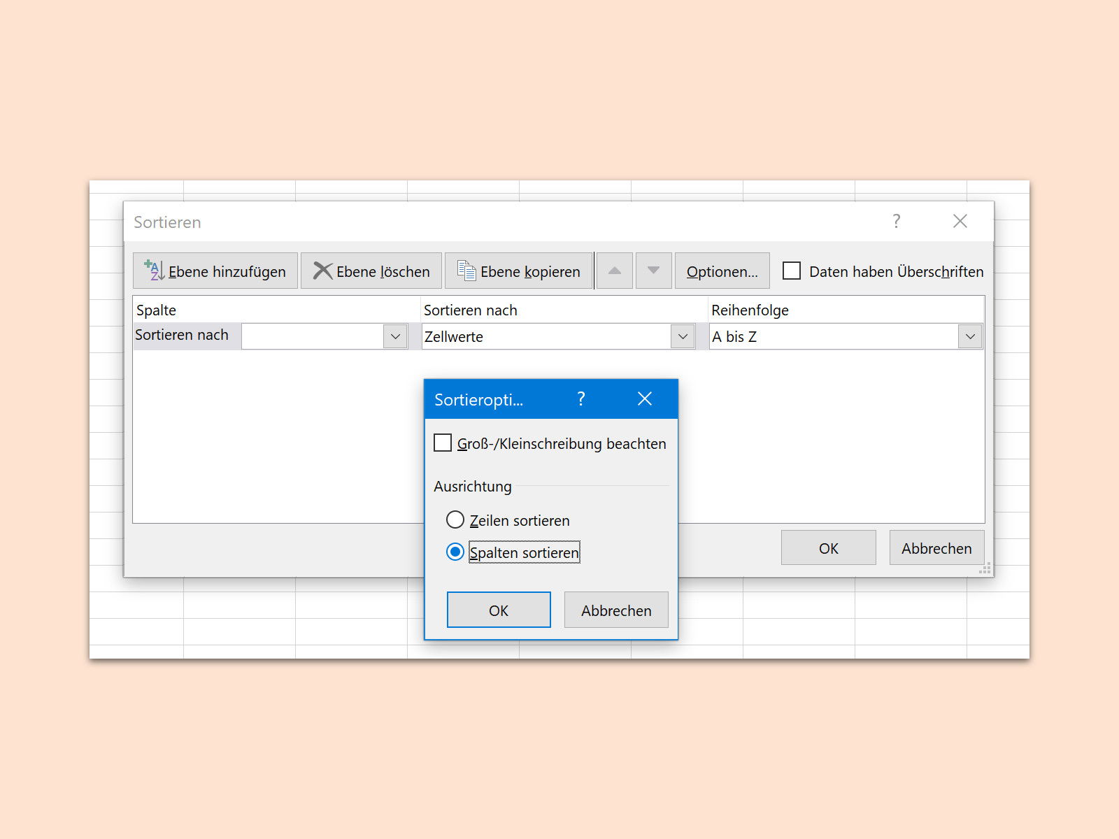 Excel: Daten in Zeilen sortieren