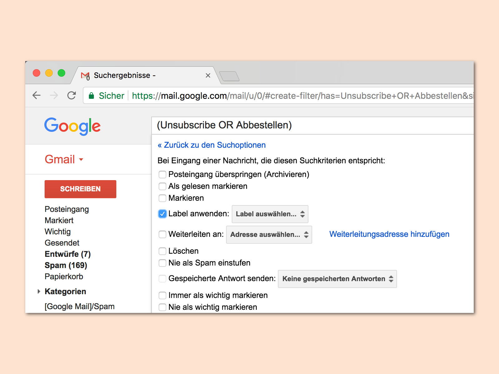 Newsletter in eigenen Ordner aussortieren
