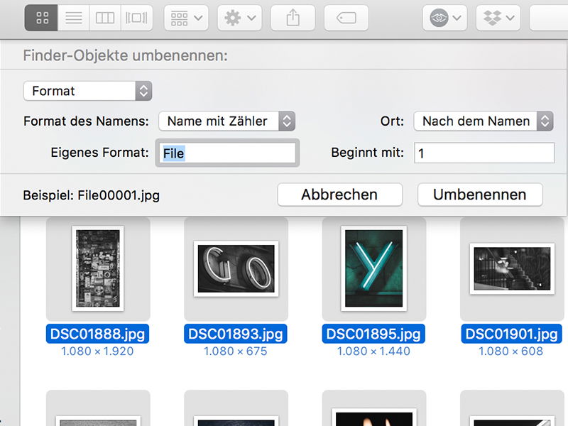 Mehrere Dateien auf dem Mac umbenennen