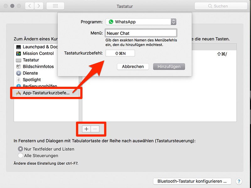 Tastaturkurzbefehle für Apps anlegen