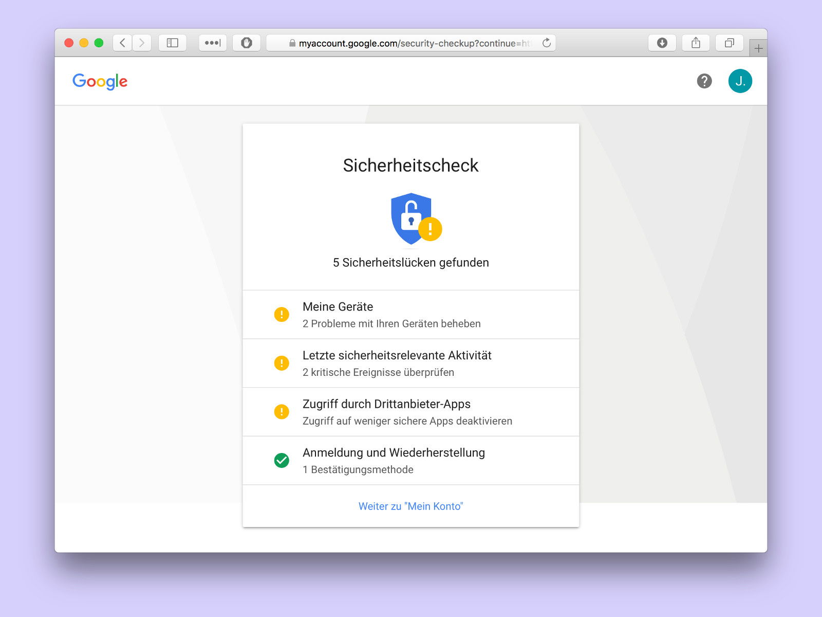 Sicherheit des Google-Kontos prüfen