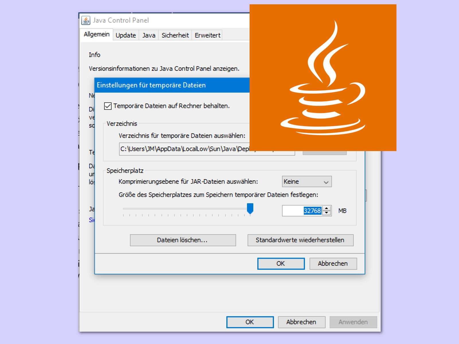 Platz sparen beim Java-Cache