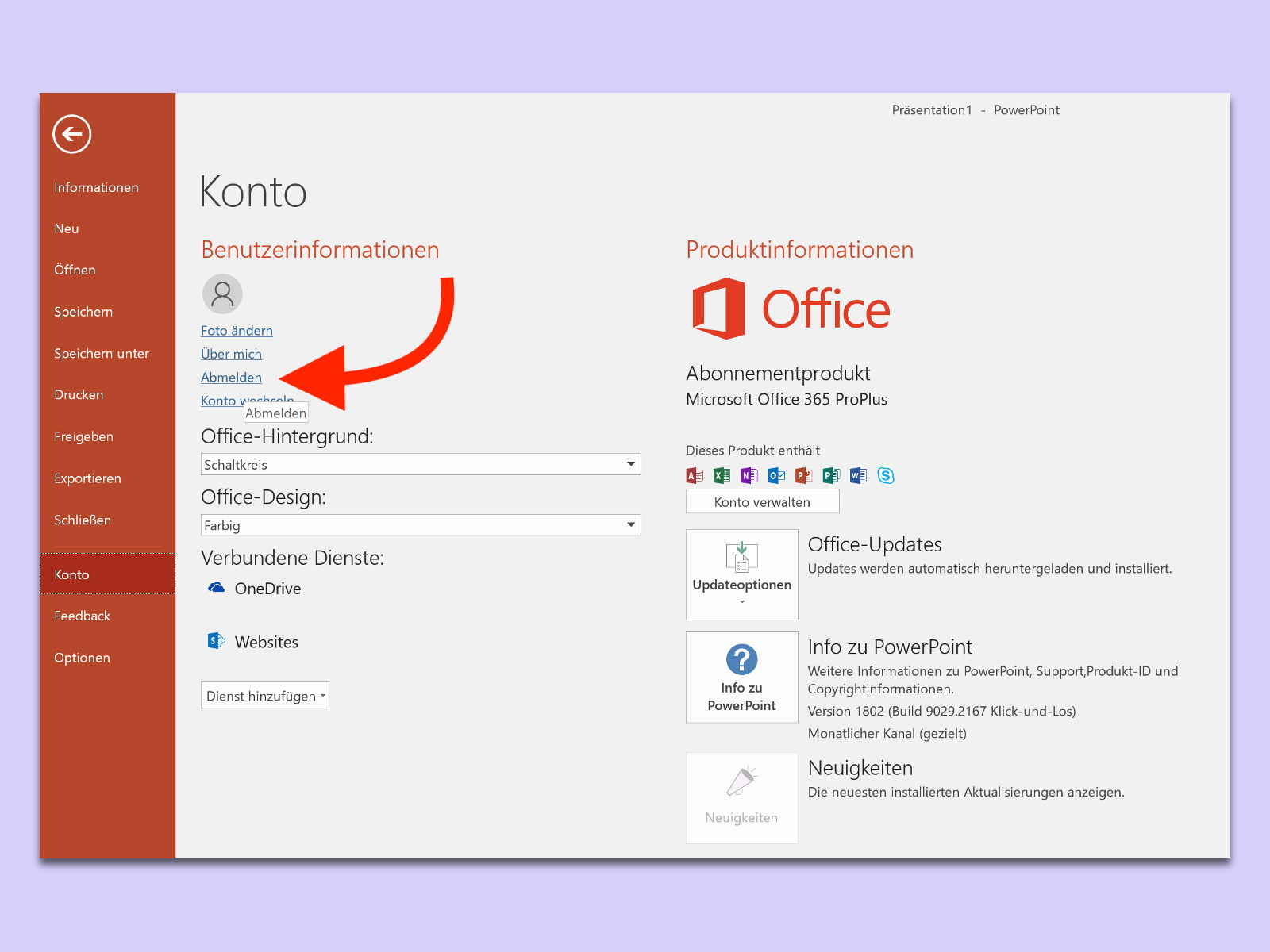 Anderes Office 365-Konto nutzen