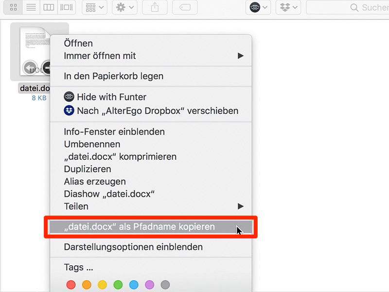 Dateipfad auf dem Mac anzeigen und kopieren