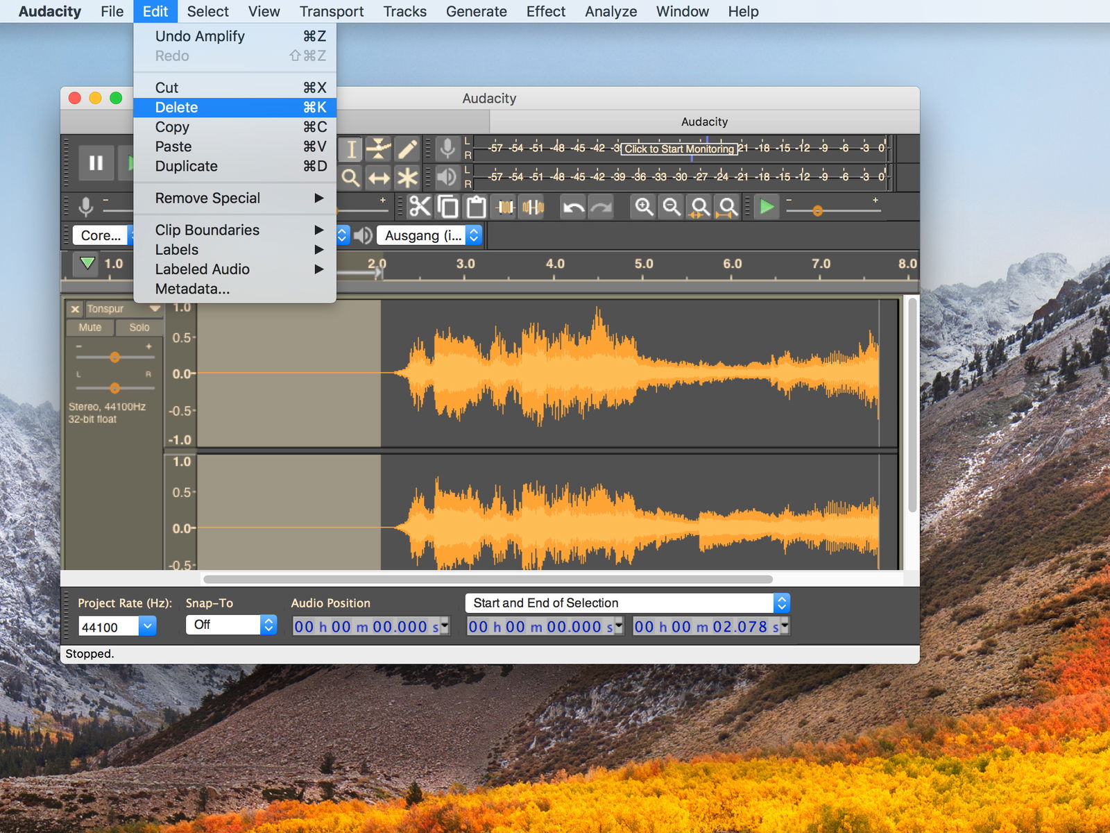 Musik in Audacity zuschneiden